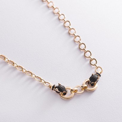 Колье "Пантера" в желтом золоте (черные фианиты) кол01985