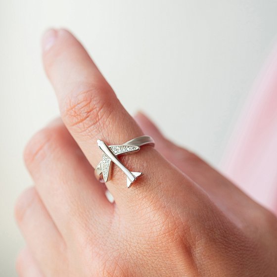 Серебряное кольцо "Самолетик" с фианитами 112864 №4