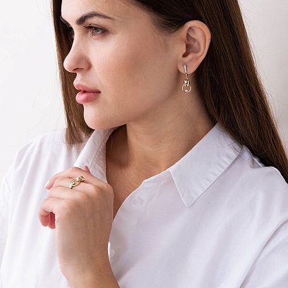 Серьги "Пантеры" в желтом золоте (фианиты) с07472 №2