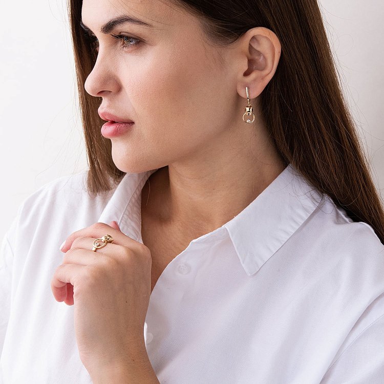 Серьги "Пантеры" в желтом золоте (фианиты) с07472 от ювелирного магазина Оникс - 1