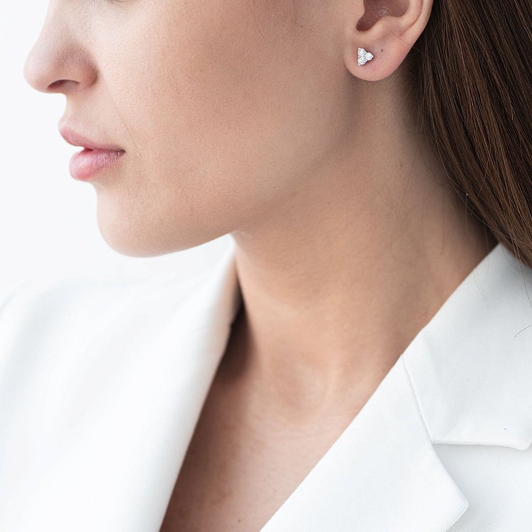 Золотые серьги-пусеты "Треугольники" с бриллиантами сб0127sl от ювелирного магазина Оникс - 3