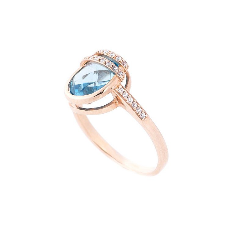 Золота каблучка з топазом swiss і фіанітами 14034274 Золота каблучка з топазом swiss і фіанітами 14034274 від ювелірного магазину Онікс