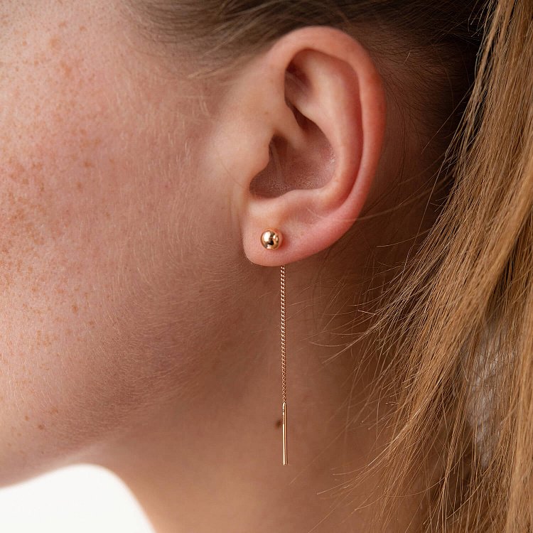 Золотые серьги - протяжки "Шарики" с07955 от ювелирного магазина Оникс - 6