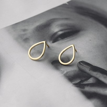 Сережки-пусети "Великі крапельки" в жовтому золоті 1.7*1.2 см с06316 №5