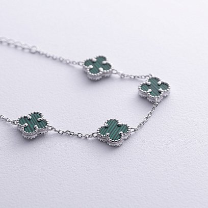 Серебряный браслет "Клевер" с малахитом 141780 №3