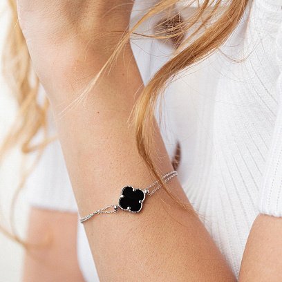 Серебряный браслет "Клевер" с ониксом 141630 №4