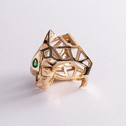 Кольцо "Пантера" в желтом золоте (фианиты) к06768 №4