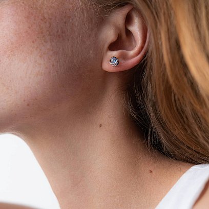 Золоті сережки-пусети з блакитним топазом с02404 №7