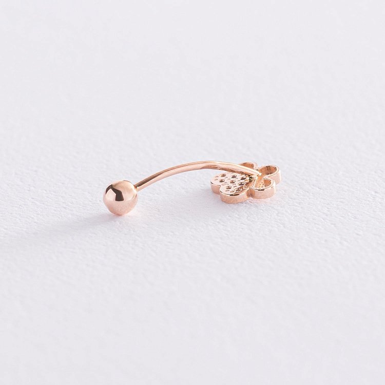 Золотой пирсинг в пупок "Цветочек" с фианитами пир00255 от ювелирного магазина Оникс - 1