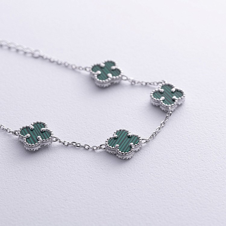 Серебряный браслет "Клевер" с малахитом 141780 от ювелирного магазина Оникс - 2