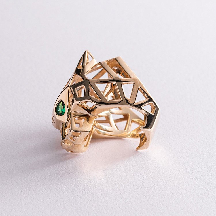 Кольцо "Пантера" в желтом золоте (фианиты) к06768 от ювелирного магазина Оникс - 3