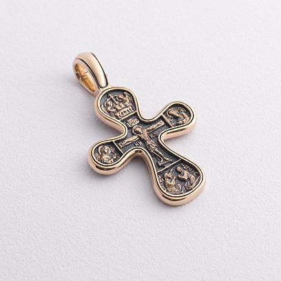 Золотий хрест "Розп'яття. Божа Матір Оранта" п04081