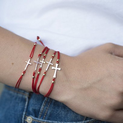 Браслет с красной нитью и крестиком (фианиты) б02583 №5