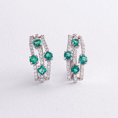 Золоті сережки з смарагдами і діамантами с322пр