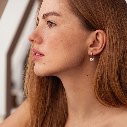 Золотые серьги с сердечками (фианиты) с08639 №2