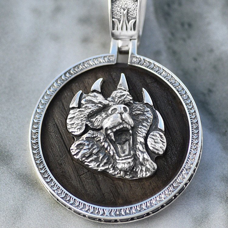 Серебряный кулон "Медведь" с эбеновым деревом и фианитами 947 от ювелирного магазина Оникс - 14