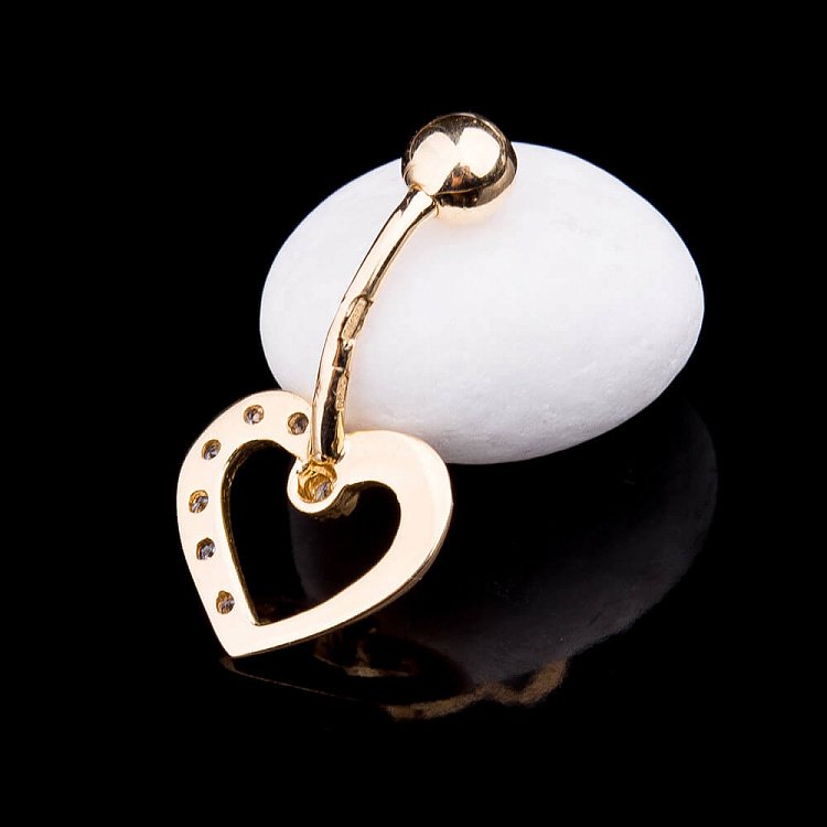 Золотий пірсинг в пупок "Сердечко" з фіанітами пир00096 від ювелірного магазину Онікс - 2