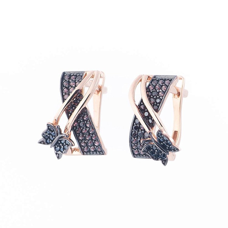 Золотые серьги "Бабочки" с фианитами с04983 от ювелирного магазина Оникс - 1