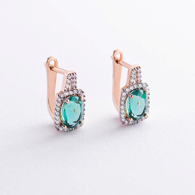 Золотые серьги с фианитами и празиолитами с04185 от ювелирного магазина Оникс