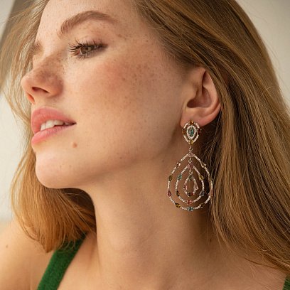 Серебряные серьги "Сальма" с разноцветными фианитами и турмалином 539 №2