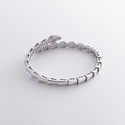 Жорсткий браслет "Змія" у білому золоті (фіаніти) б05218 №5
