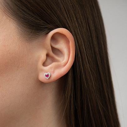 Золотые серьги - пусеты "Сердечки" (бриллианты, рубины) сб0628ca №6