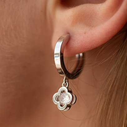 Срібні сережки - кільця "Конюшина" (фіаніти) OR124010 №4