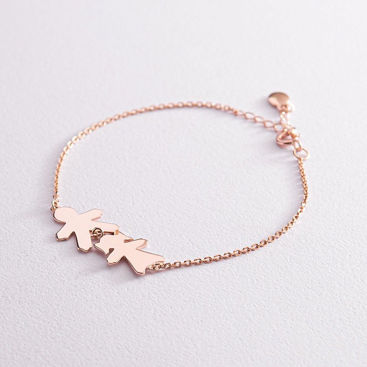 Браслет "Девочка и мальчик" в красном золоте (возможна гравировка) з2090 от ювелирного магазина Оникс