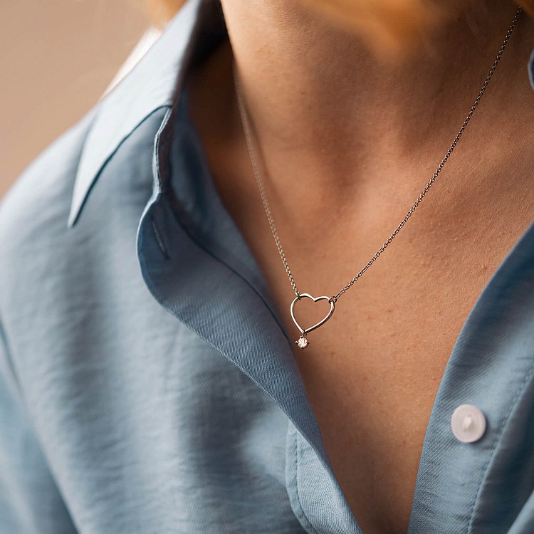 Серебряное колье "Сердечко" с фианитом 1087 от ювелирного магазина Оникс - 8