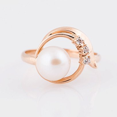Золота каблучка з культ. прісн. перлами і фіанітами к02283