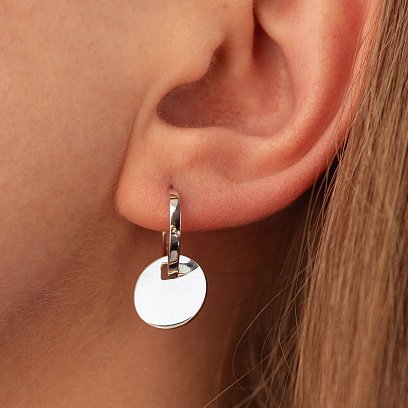 Сережки - кільця "Монетки" у білому золоті с09042 №4