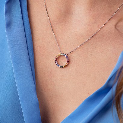 Золотий кулон з різнокольоровими сапфірами пб0289nl №2