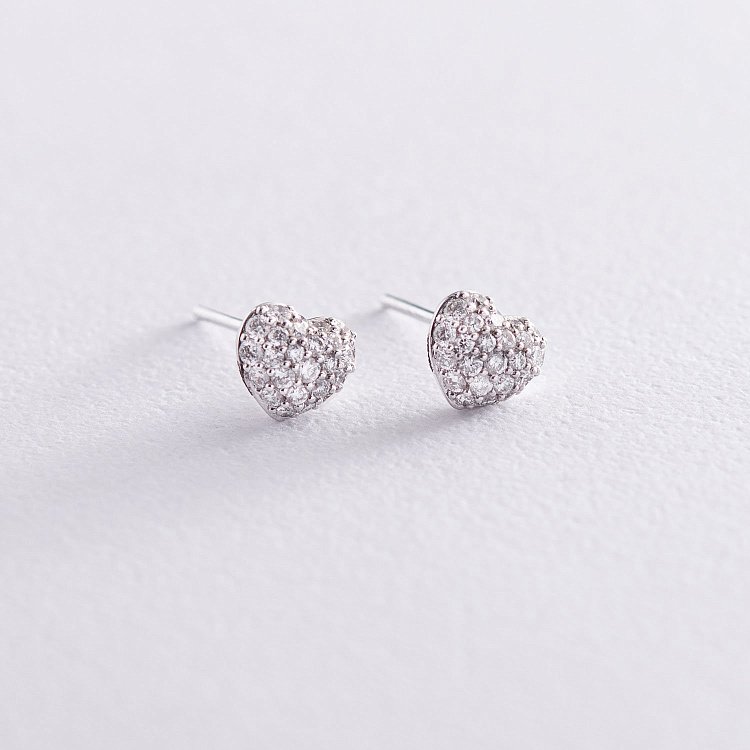 Золотые серьги-пусеты "Сердца" с бриллиантами stars227 от ювелирного магазина Оникс