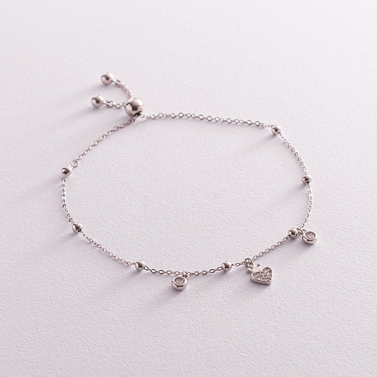 Серебряный браслет с сердечком (фианиты) 141251 Серебряный браслет с сердечком (фианиты) 141251 от ювелирного магазина Оникс