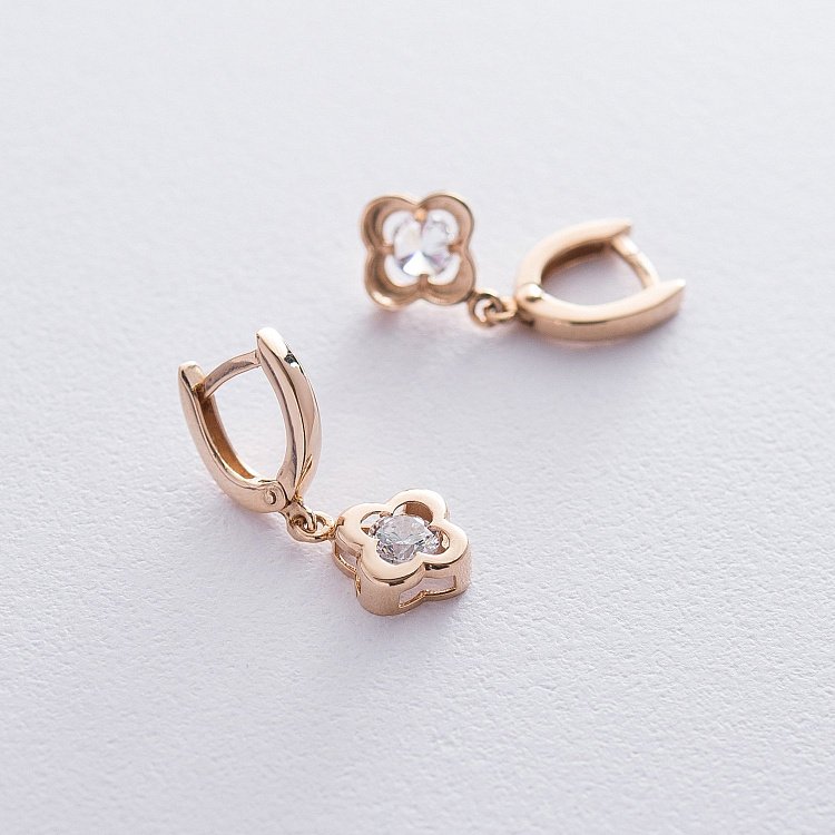 Золоті сережки "Конюшина" з фіанітом с04860 від ювелірного магазину Онікс - 4