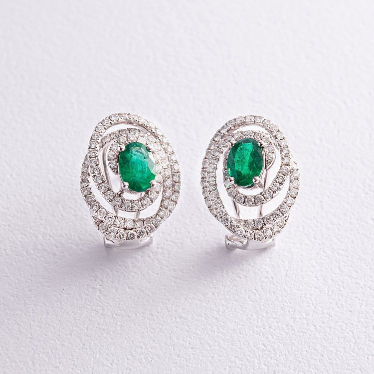 Золоті сережки зі смарагдами і діамантами doubs654 від ювелірного магазину Онікс