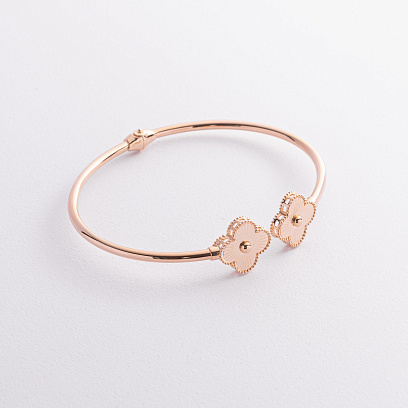 Жесткий браслет "Клевер" в красном золоте б05666