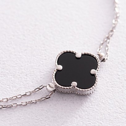 Срібний браслет "Конюшина" з оніксом 141630 №3