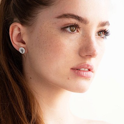 Серьги-пусеты "Древо" в белом золоте с06705