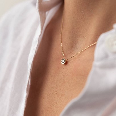 Колье с одним фианитом (желтое золото) кол02282 №4