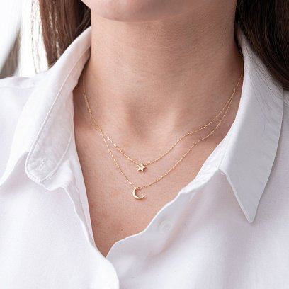 Подвійне кольє "Зірка і місяць" в жовтому золоті кол01875 №9