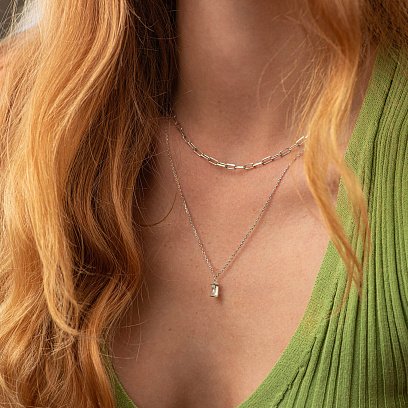 Двойное серебряное колье (фианит) 908-01591 №4