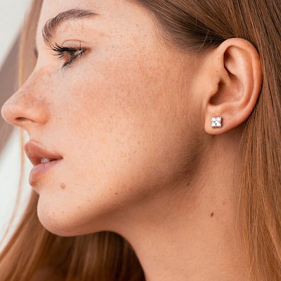 Золоті сережки - пусети з діамантами сб0552mi №2