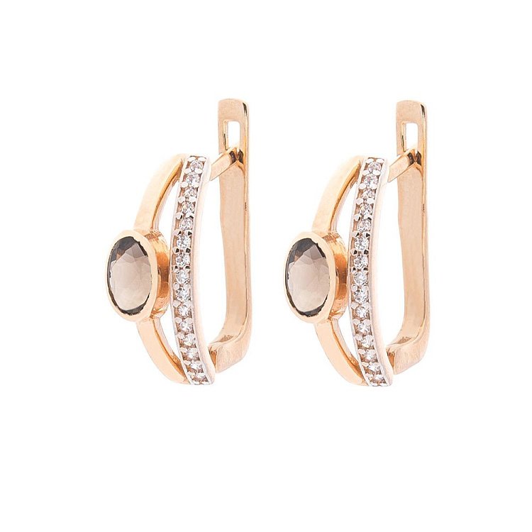 Золоті сережки (димчастий кварц, фіаніти) с05461 від ювелірного магазину Онікс - 1