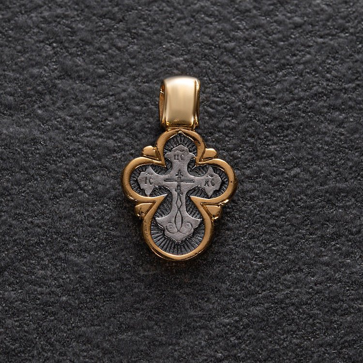 Серебряный детский крестик "Да Воскреснет Бог" с позолотой 13692 от ювелирного магазина Оникс