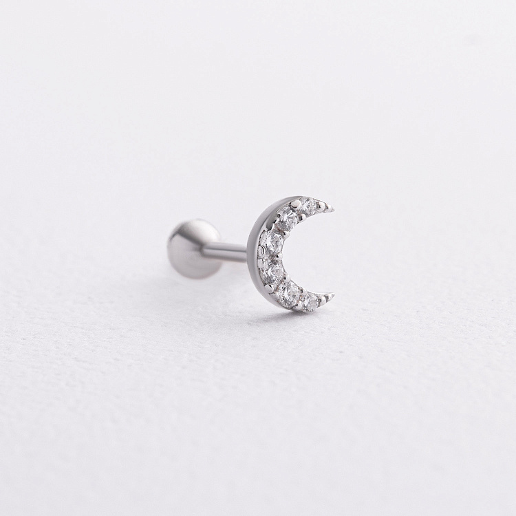 Одиночна срібна сережка "Луна" в хрящ вушка (фіаніти) 40107 від ювелірного магазину Онікс