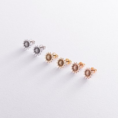 Серьги - пусеты "Подсолнухи" в красном золоте с08274 №6