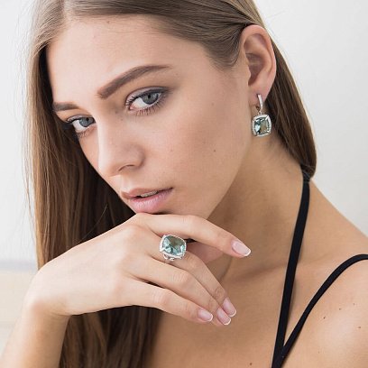 Серьги с голубыми фианитами с25 №5