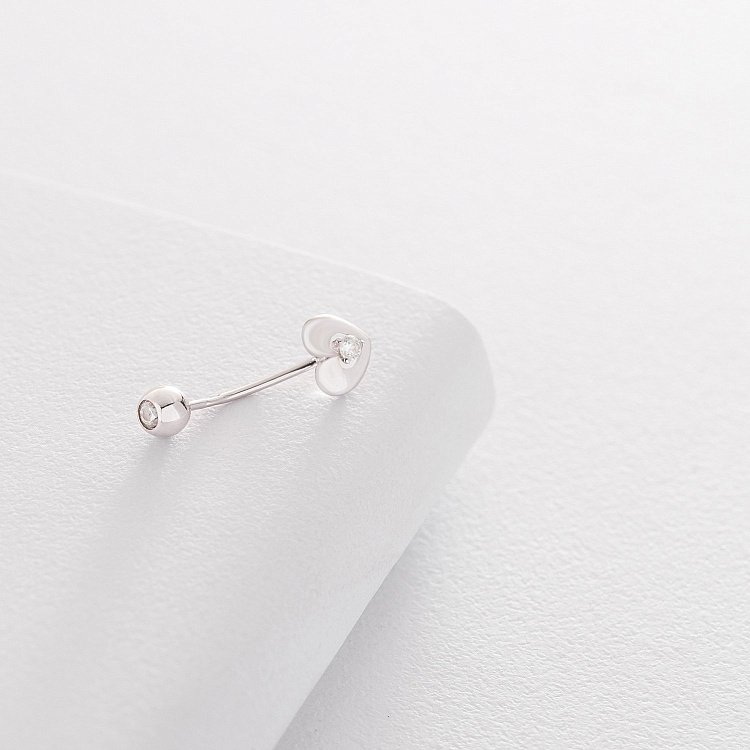 Золотий пірсинг в пупок "Сердечко з фіанітом" пир00236 від ювелірного магазину Онікс