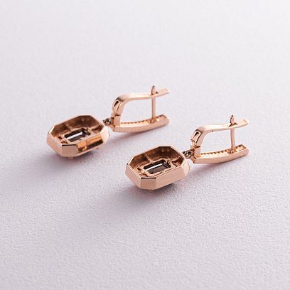 Золотые серьги (дымчатый топаз, фианиты) с03335 №3